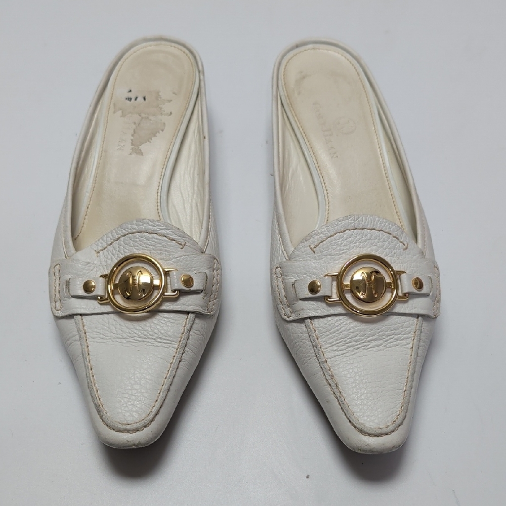 Cole Haan Elegant White Leather Mules with Gold Accent 51/2 B